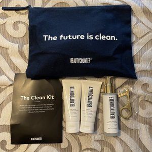 Beautycounter "The Clean Kit" 5 Piece Set New Cosmetic Bag Sanitizer Hand Wash